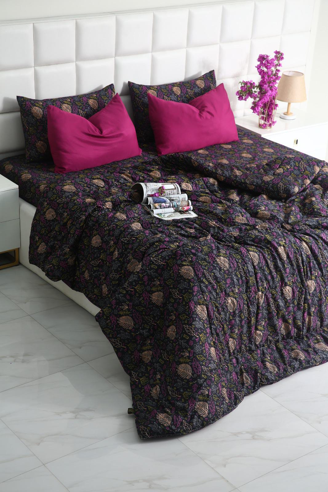 6 PCs Summer Comforter Set-Black Lily