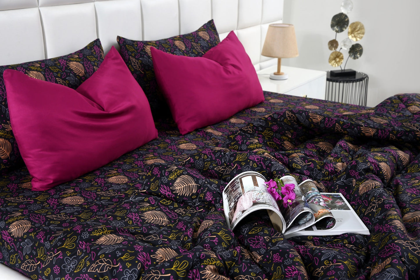 6 PCs Summer Comforter Set-Black Lily