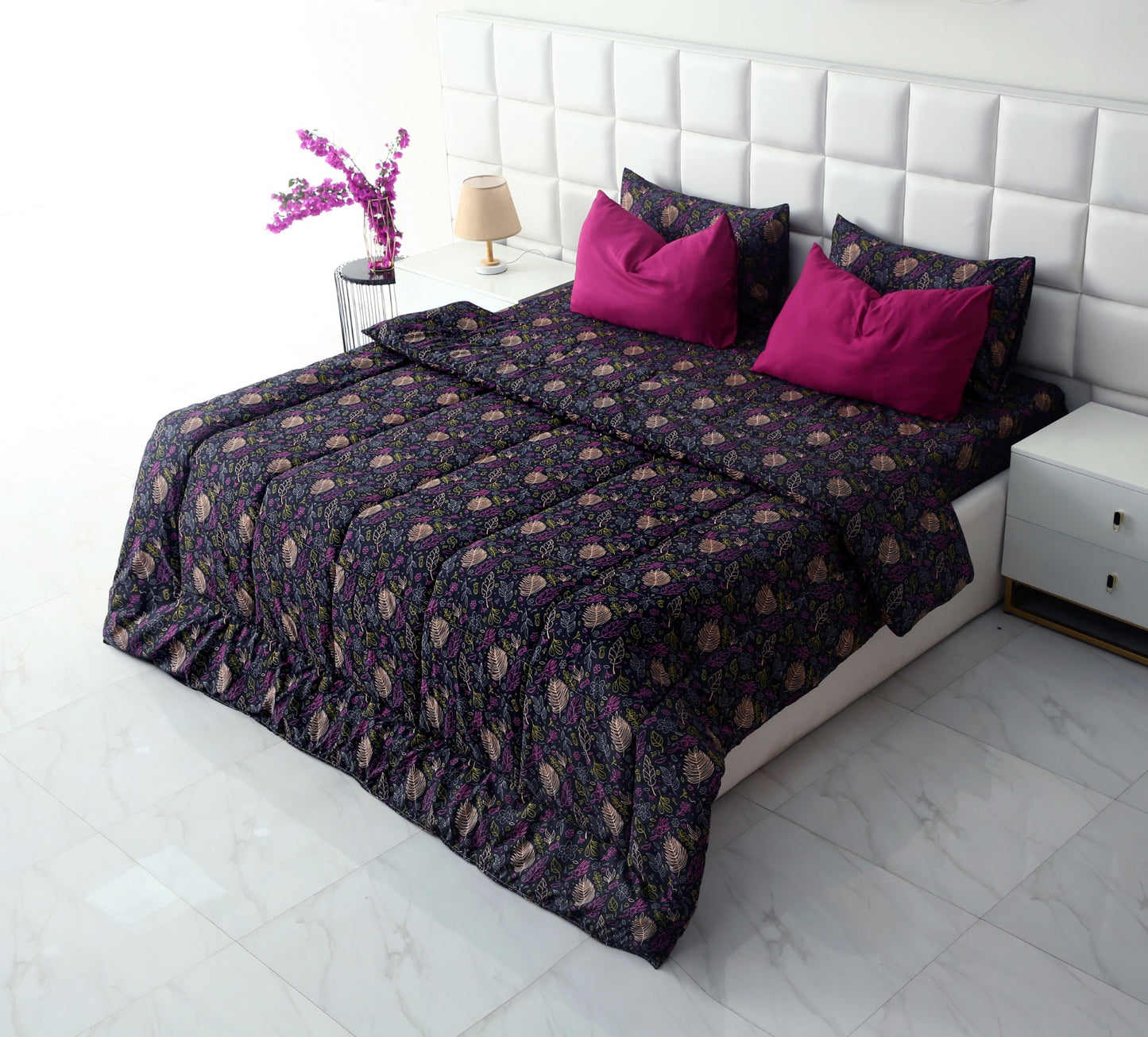 6 PCs Summer Comforter Set-Black Lily