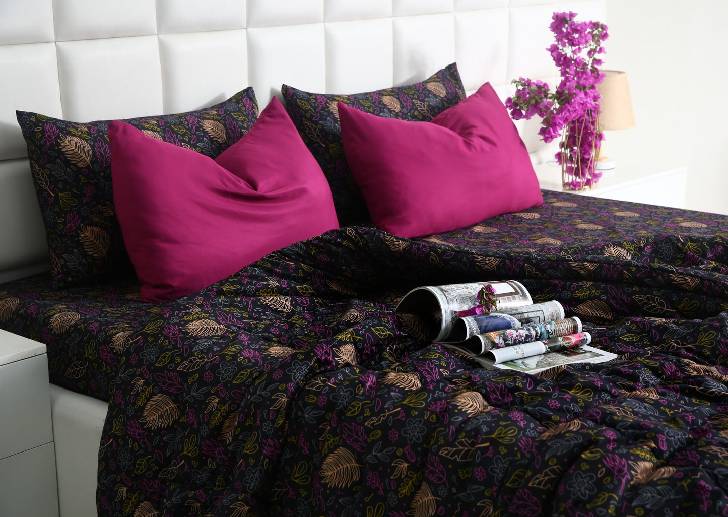 6 PCs Summer Comforter Set-Black Lily