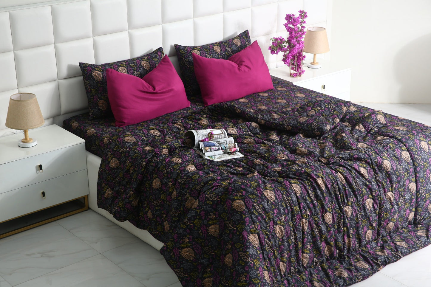 6 PCs Summer Comforter Set-Black Lily