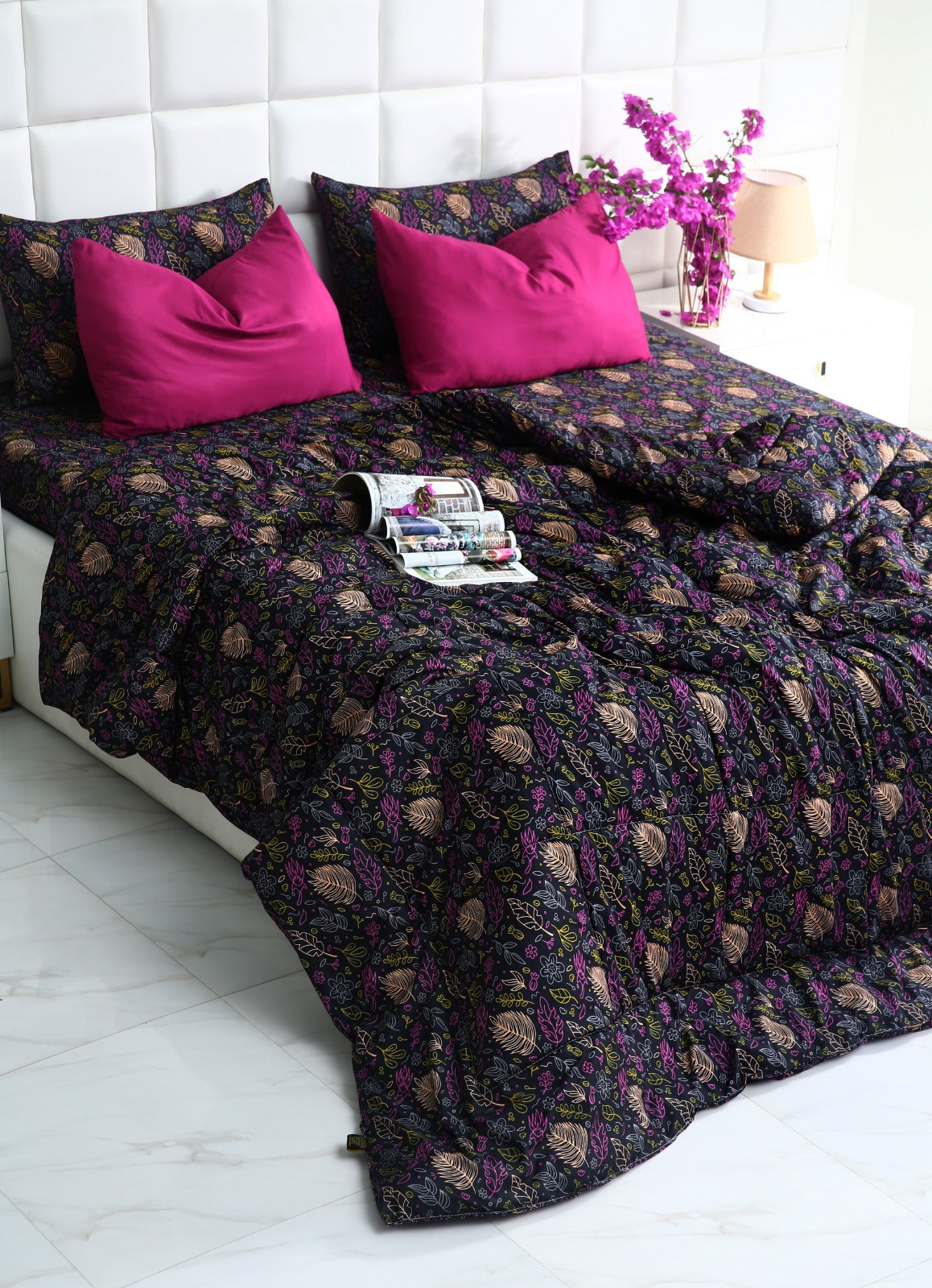 6 PCs Summer Comforter Set-Black Lily