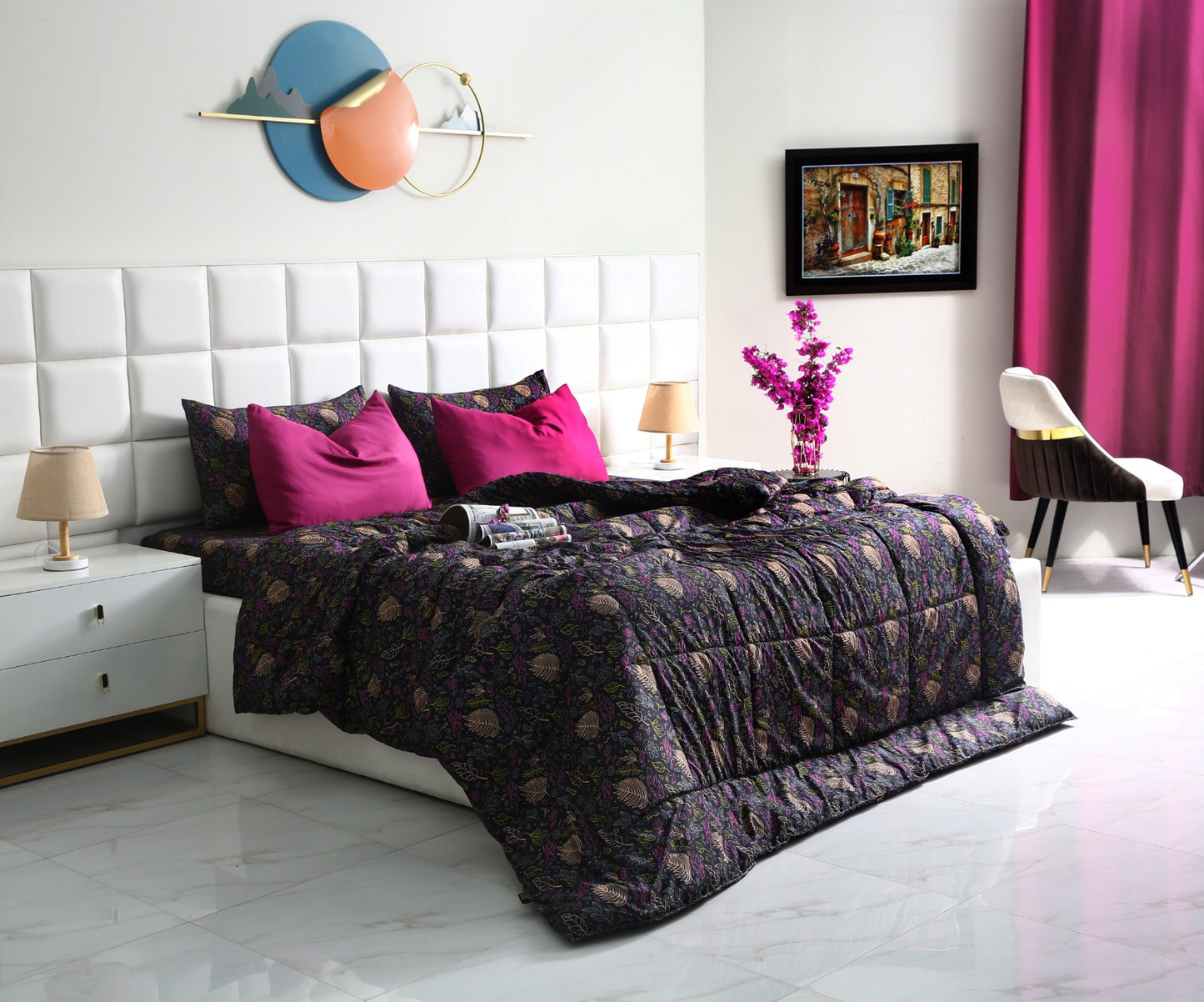 6 PCs Summer Comforter Set-Black Lily