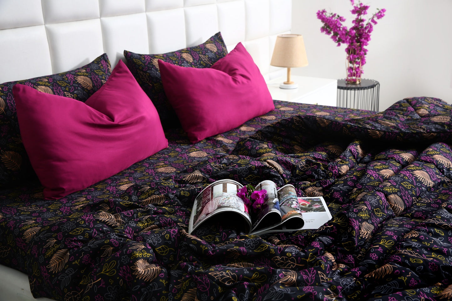 6 PCs Summer Comforter Set-Black Lily