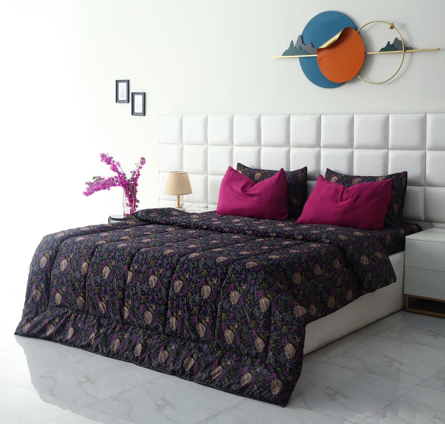 6 PCs Summer Comforter Set-Black Lily