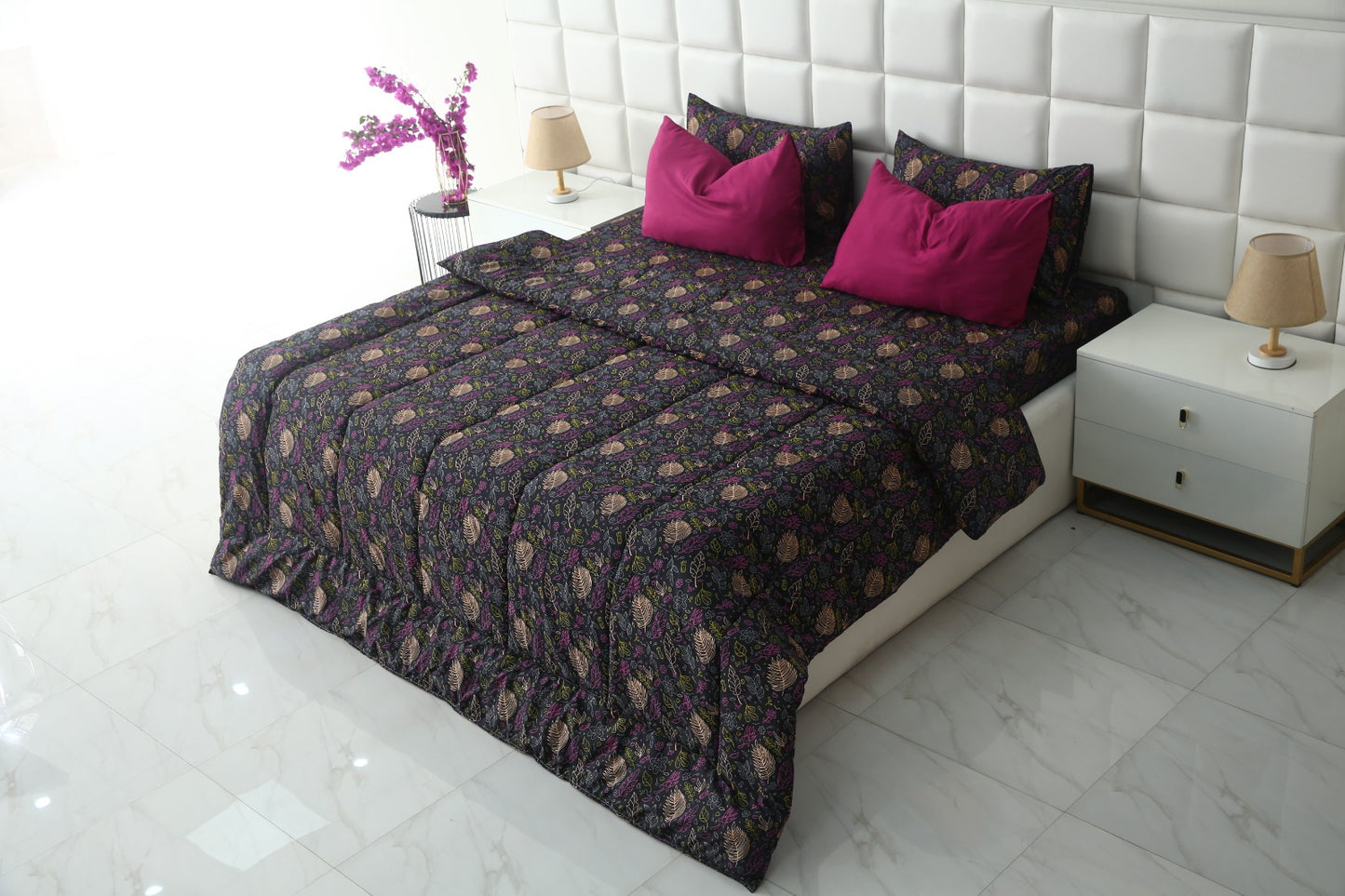 6 PCs Summer Comforter Set-Black Lily