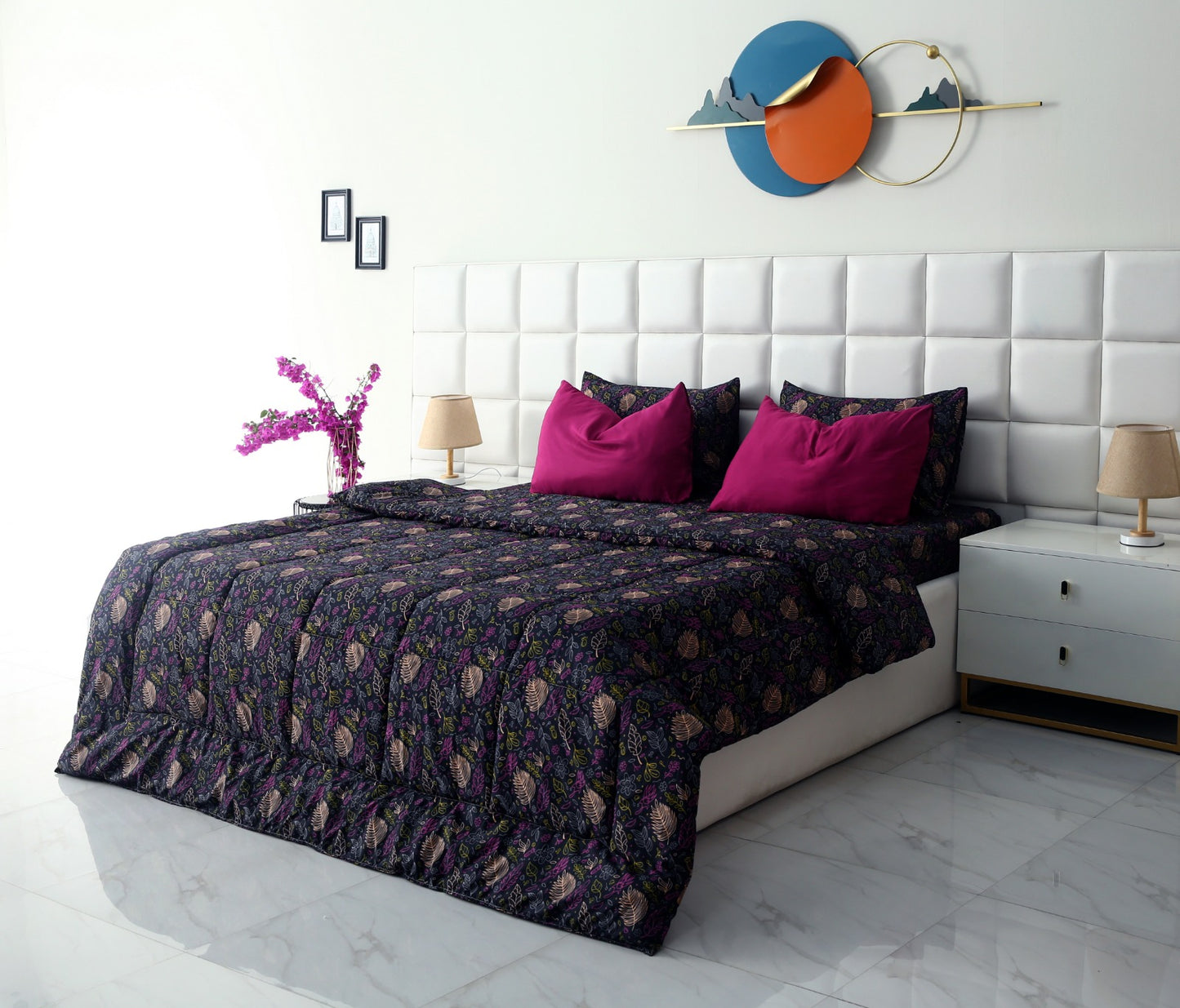 6 PCs Summer Comforter Set-Black Lily