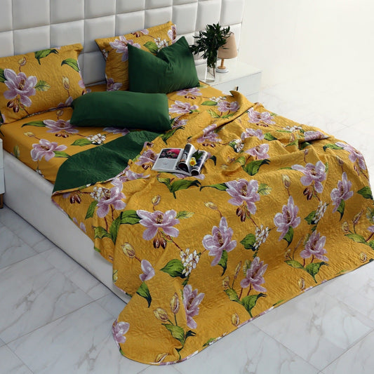 3 PCs Printed Bed Spread Set-Hibiscus