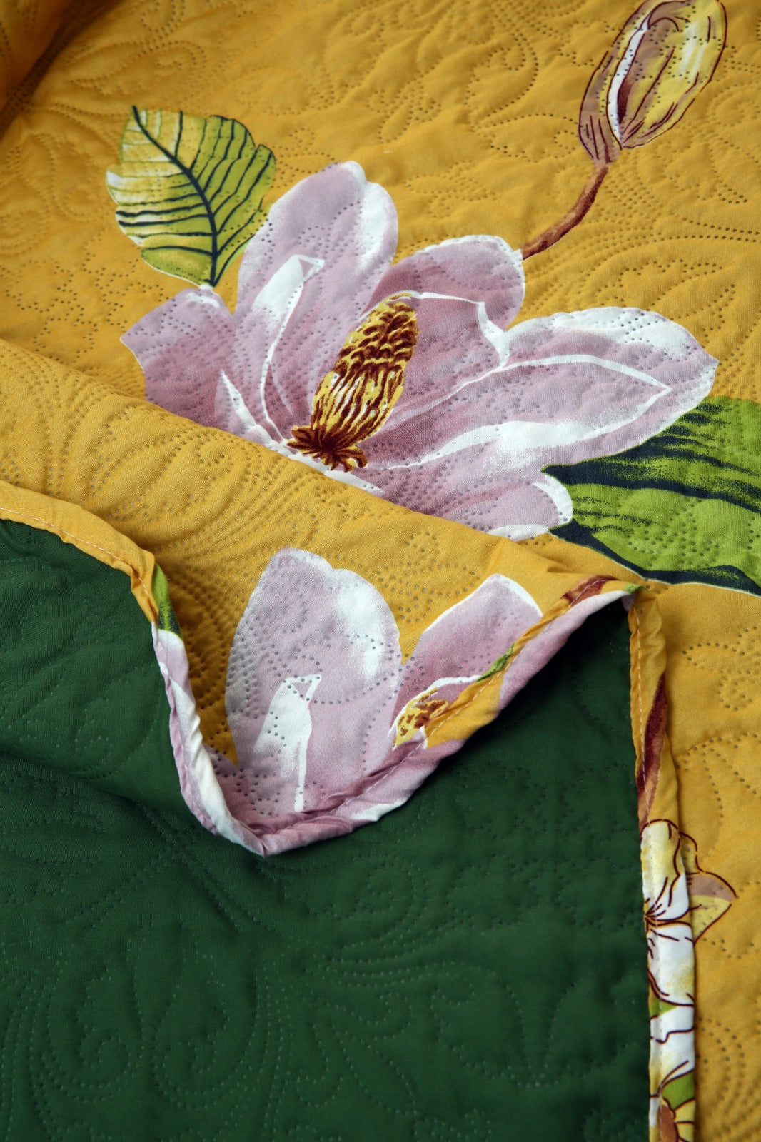 3 PCs Printed Bed Spread Set-Hibiscus Bed Spread Apricot
