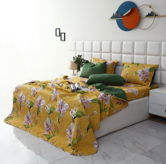 3 PCs Printed Bed Spread Set-Hibiscus