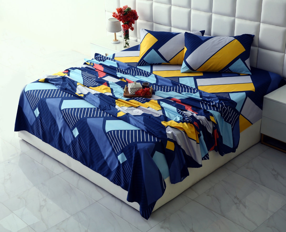 3 PCs Double Bed Sheet-RainBow ZigZag Bed Sheets Apricot
