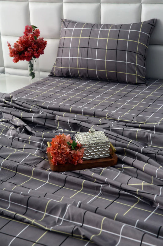 2Pcs Single Bed Sheet-Multi Check single bed sheet Apricot