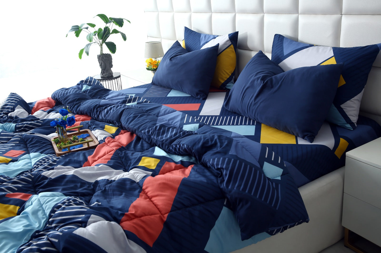 6 PCs Summer Comforter Set-Zig Zag Rainbow Bed Spread Apricot