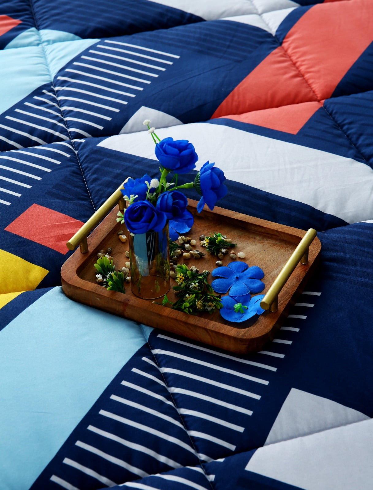 6 PCs Summer Comforter Set-Zig Zag Rainbow Bed Spread Apricot