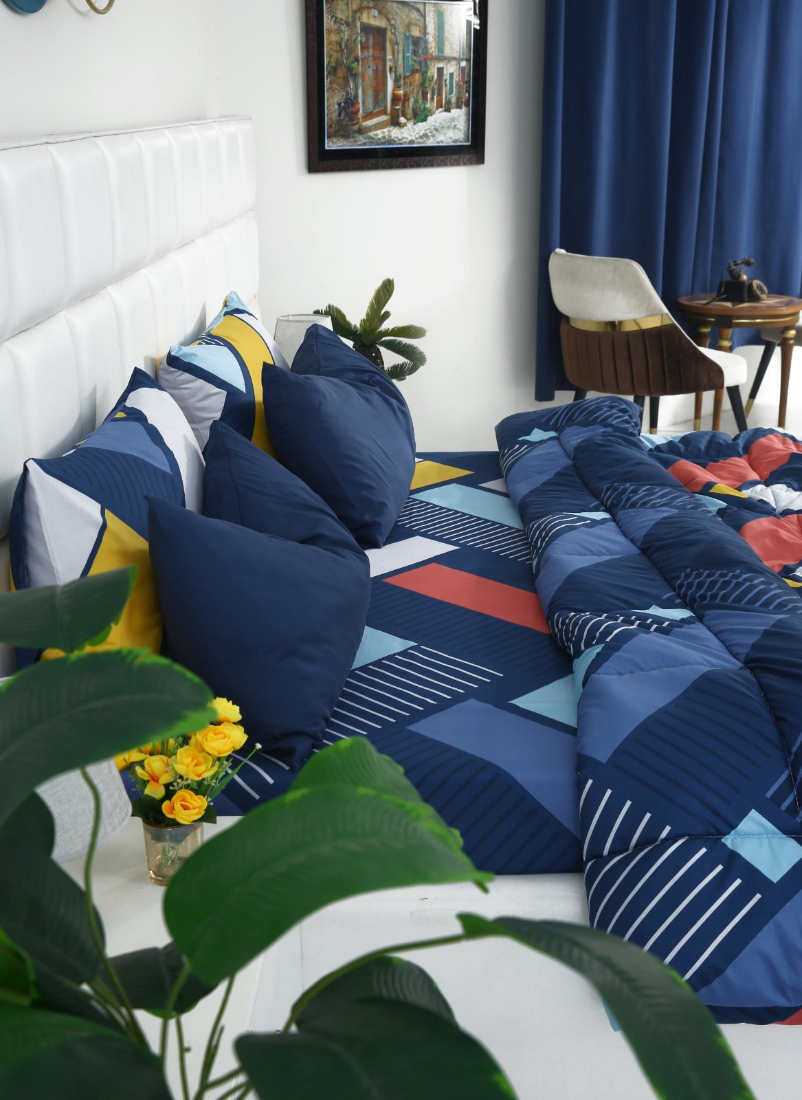 6 PCs Summer Comforter Set-Zig Zag Rainbow Bed Spread Apricot