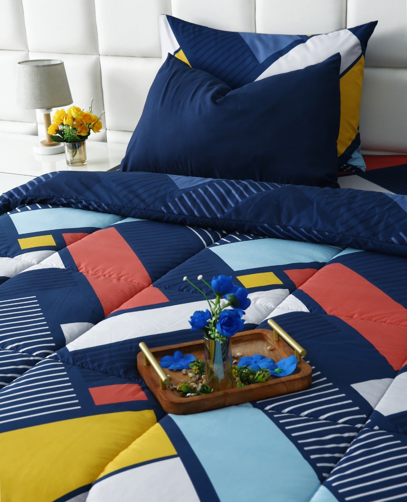 6 PCs Summer Comforter Set-Zig Zag Rainbow Bed Spread Apricot