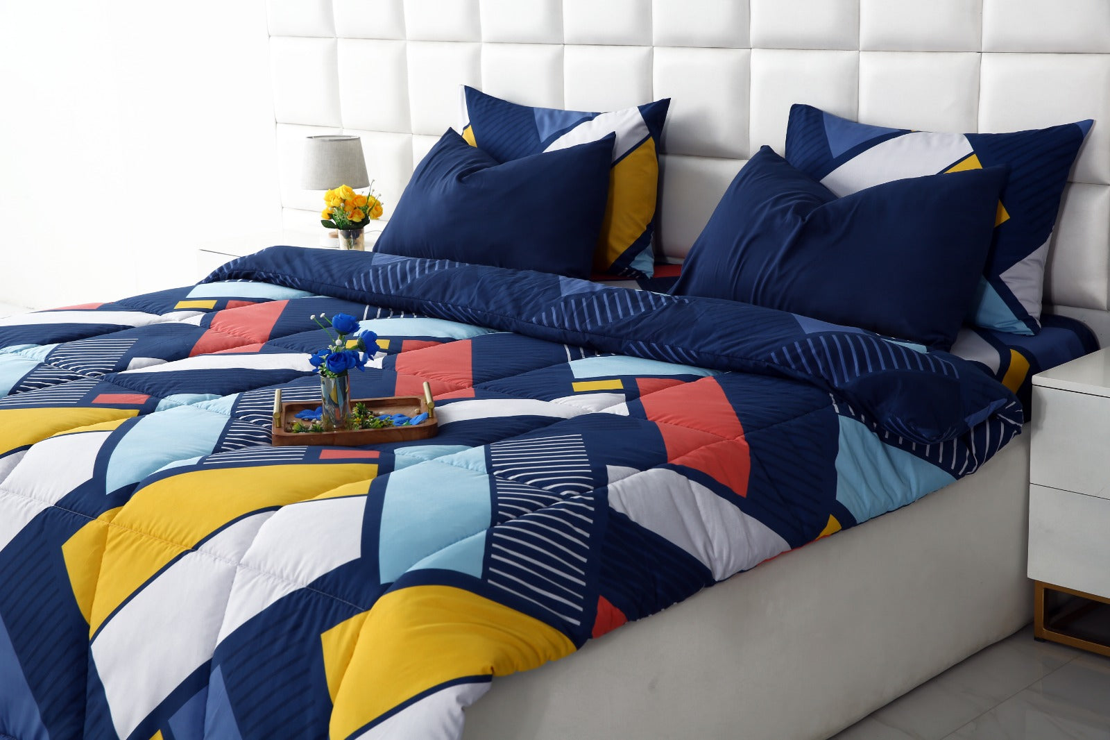 6 PCs Summer Comforter Set-Zig Zag Rainbow Bed Spread Apricot