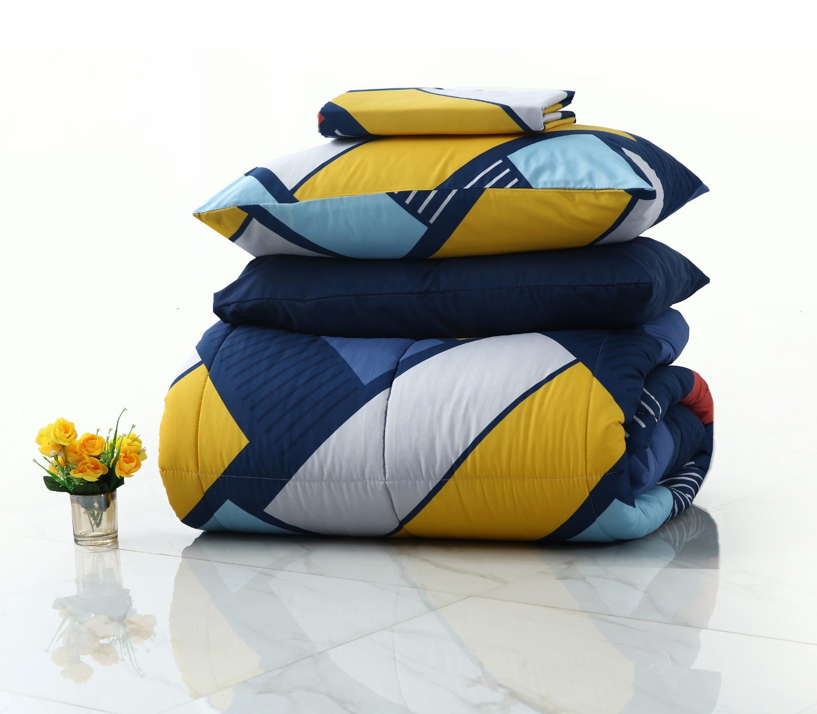 6 PCs Summer Comforter Set-Zig Zag Rainbow Bed Spread Apricot