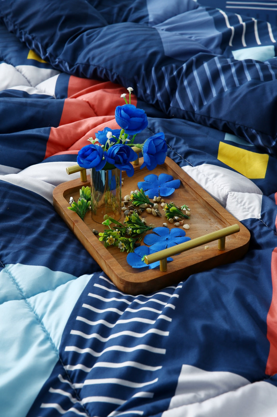 6 PCs Summer Comforter Set-Zig Zag Rainbow Bed Spread Apricot