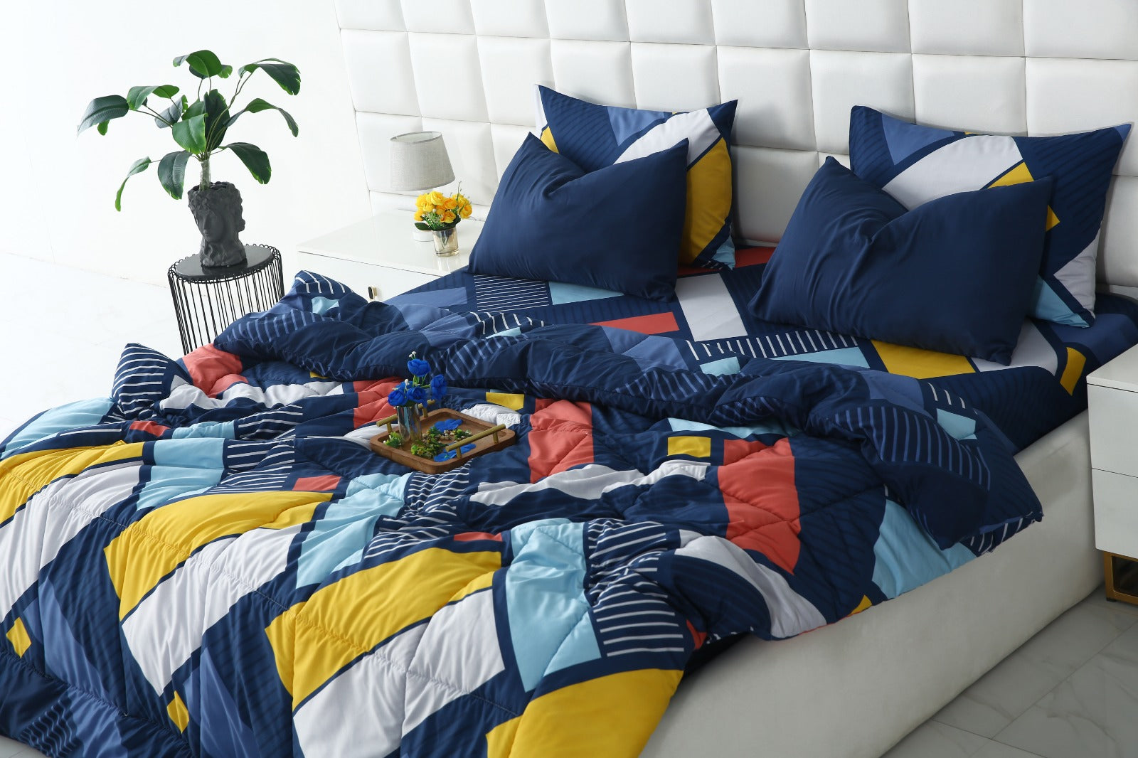 6 PCs Summer Comforter Set-Zig Zag Rainbow Bed Spread Apricot
