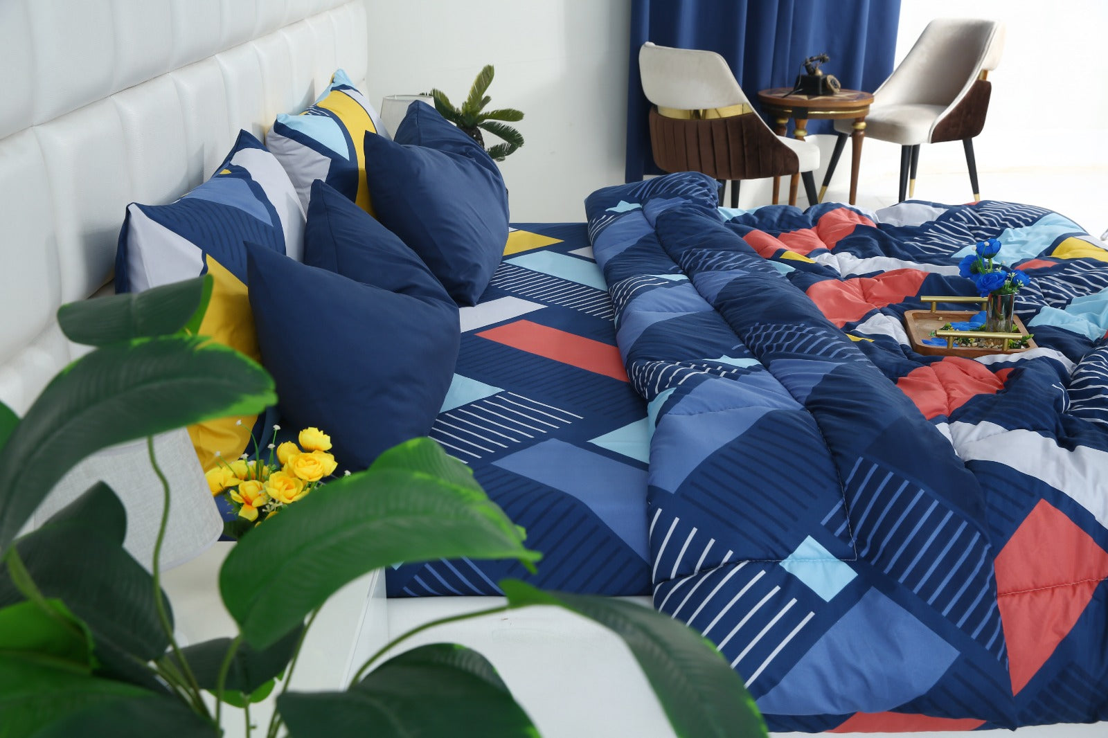 6 PCs Summer Comforter Set-Zig Zag Rainbow Bed Spread Apricot