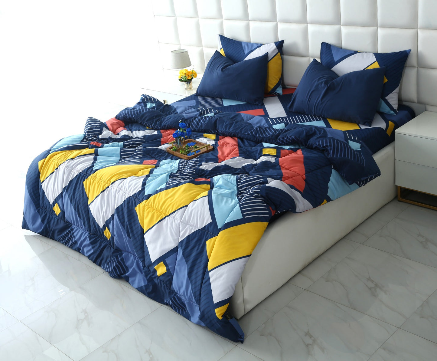 6 PCs Summer Comforter Set-Zig Zag Rainbow Bed Spread Apricot