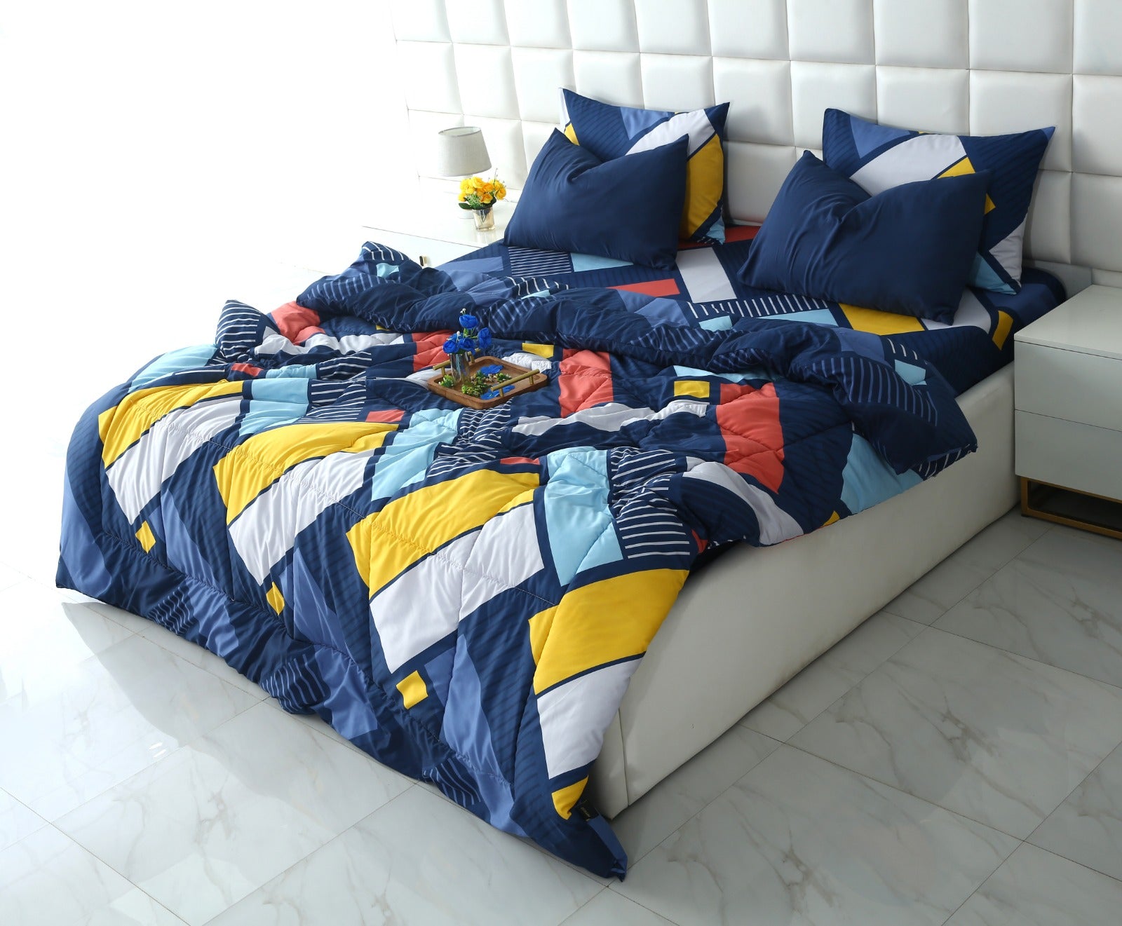 6 PCs Summer Comforter Set-Zig Zag Rainbow Bed Spread Apricot