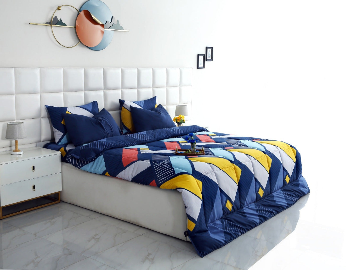 6 PCs Summer Comforter Set-Zig Zag Rainbow Bed Spread Apricot