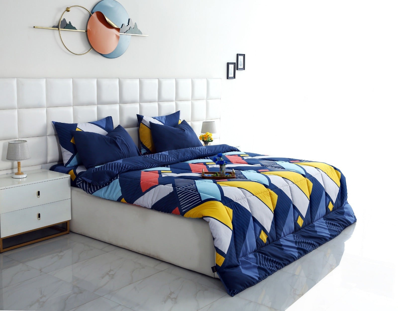 6 PCs Summer Comforter Set-Zig Zag Rainbow Bed Spread Apricot