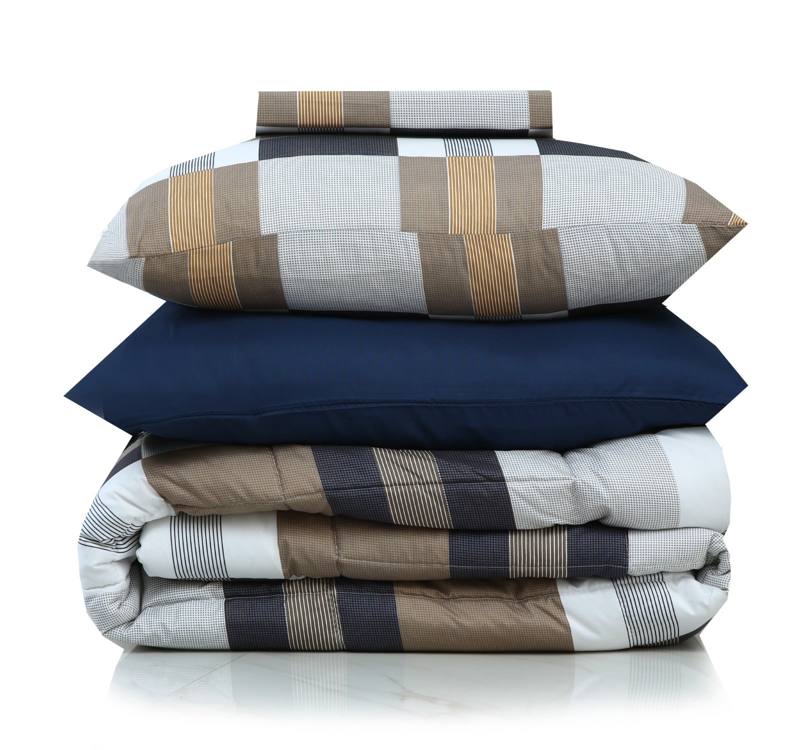 6 PCs Summer Comforter Set-Brown Check Bed Spread Apricot