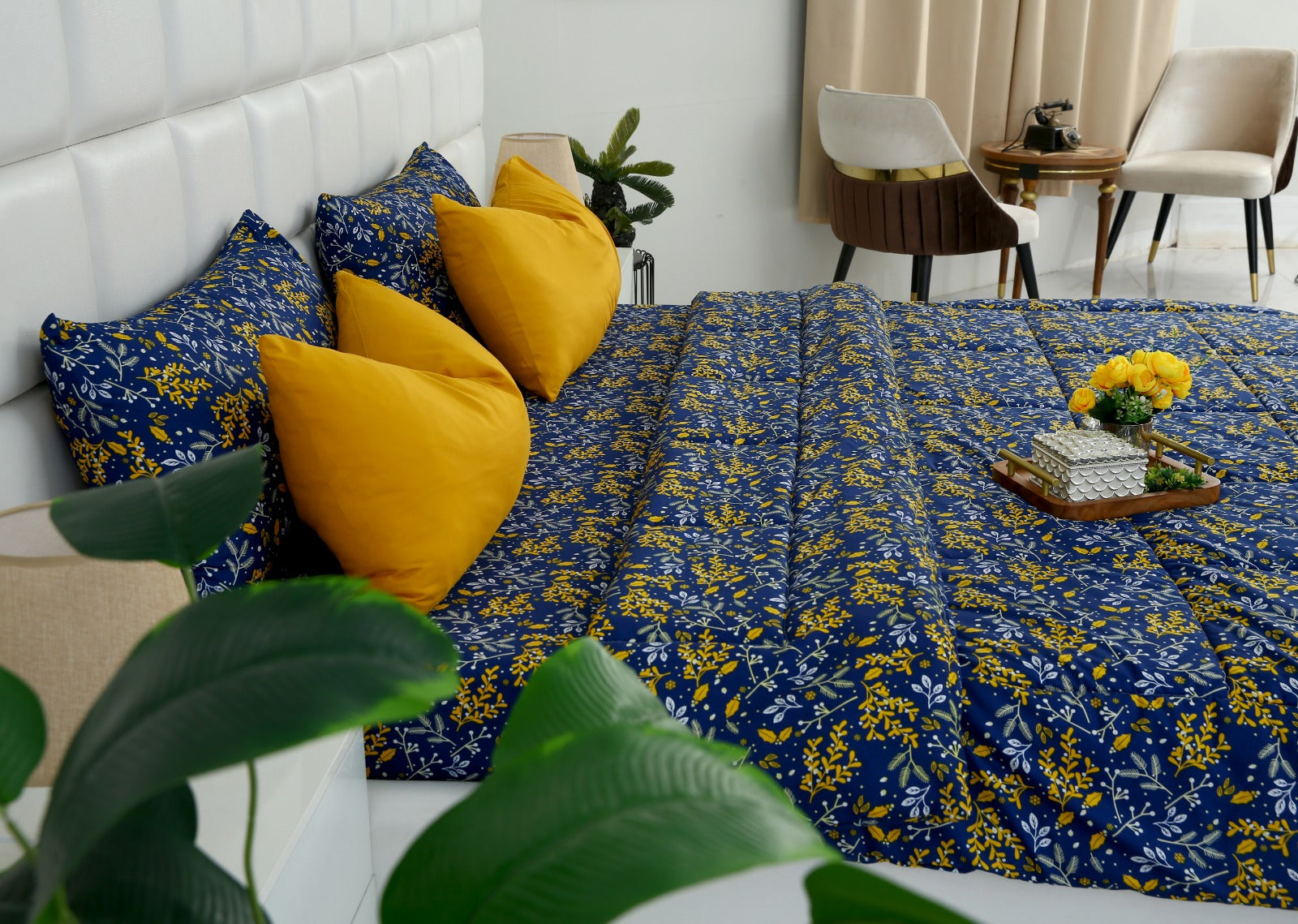 6 PCs Summer Comforter Set-Daffodil Bed Spread Apricot