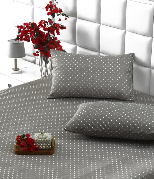 2Pcs Single Bed Sheet-Beige Polka single bed sheet Apricot