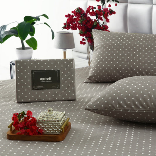 3 PCs Double Bed Sheet-Beige Polka Bed Sheets Apricot
