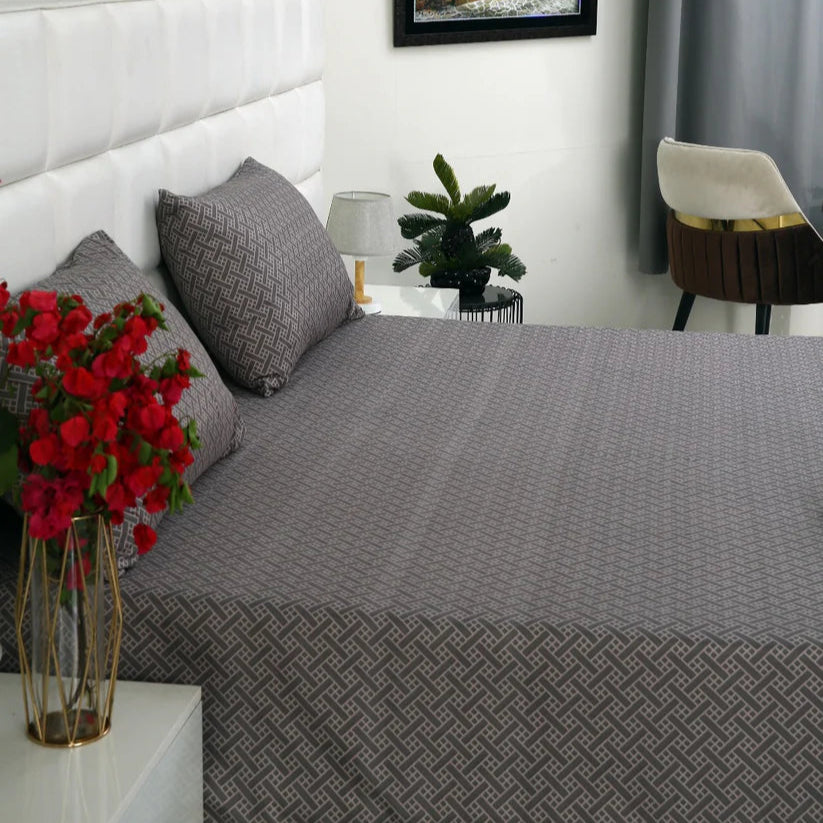 2Pcs Single Bed Sheet-Light Plaid single bed sheet Apricot