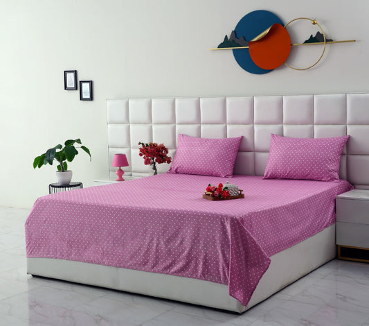 3 PCs Double Bed Sheet-Lilac Polka Bed Sheets Apricot