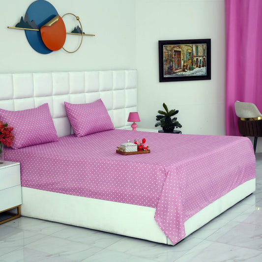 3 PCs Double Bed Sheet-Lilac Polka Bed Sheets Apricot