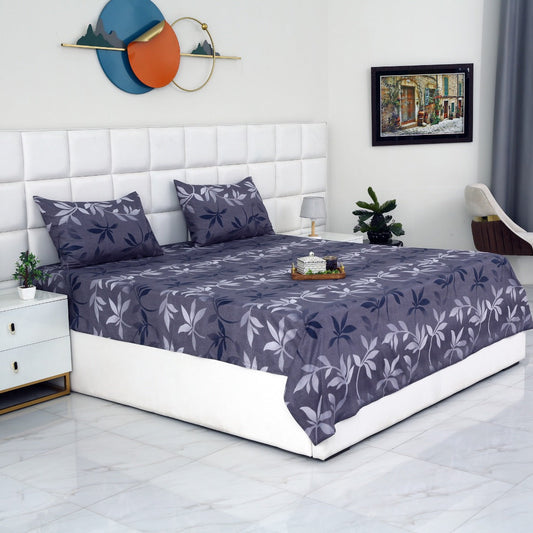 3 PCs Double Bed Sheet-Grey Leaf Bed Sheets Apricot