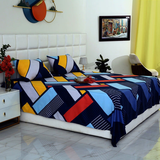 3 PCs Double Bed Sheet-Rainbow ZigZag Bed Sheets Apricot