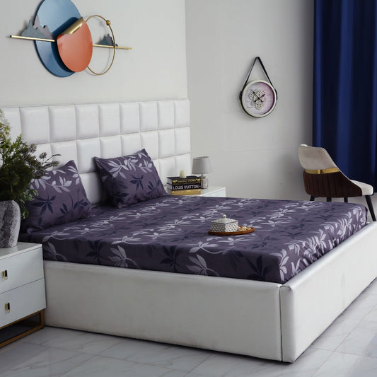 Fitted Bed Sheet-Grey Leaf Fitted Sheets Apricot