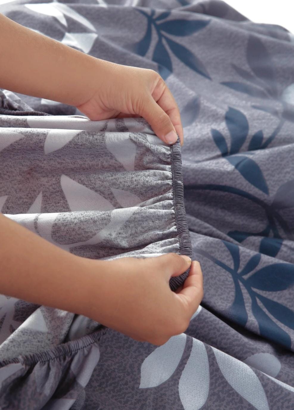 Fitted Bed Sheet-Grey Leaf Fitted Sheets Apricot