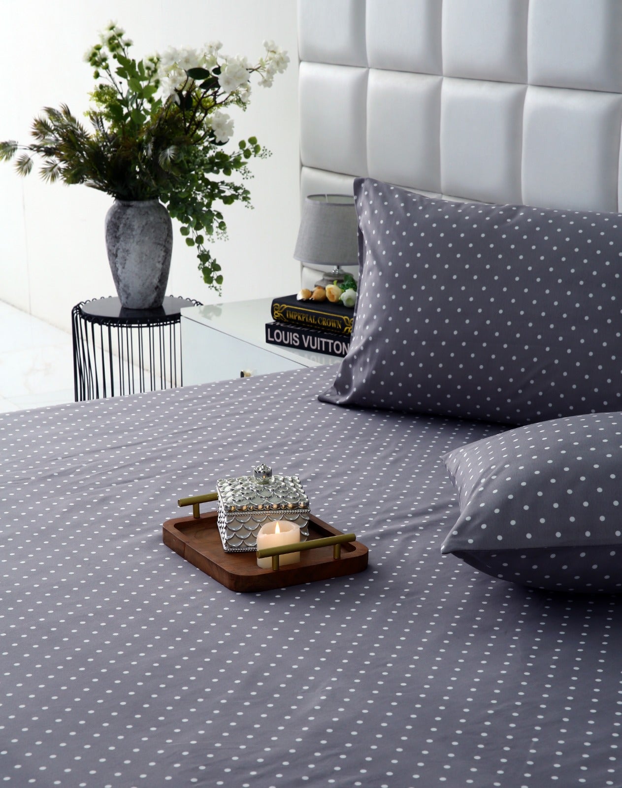 Fitted Bed Sheet-Grey Polka Fitted Sheets Apricot