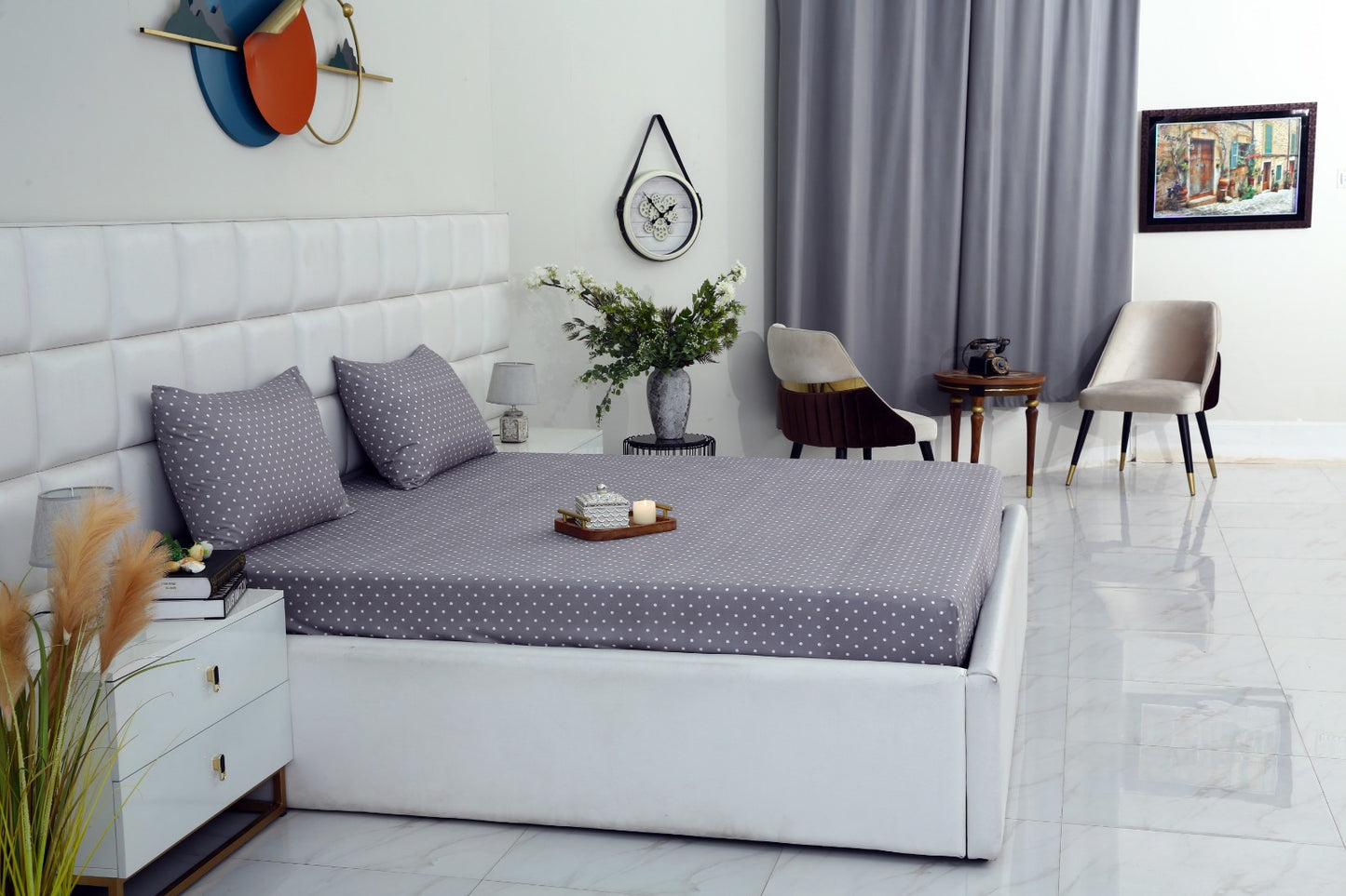 Fitted Bed Sheet-Grey Polka Fitted Sheets Apricot