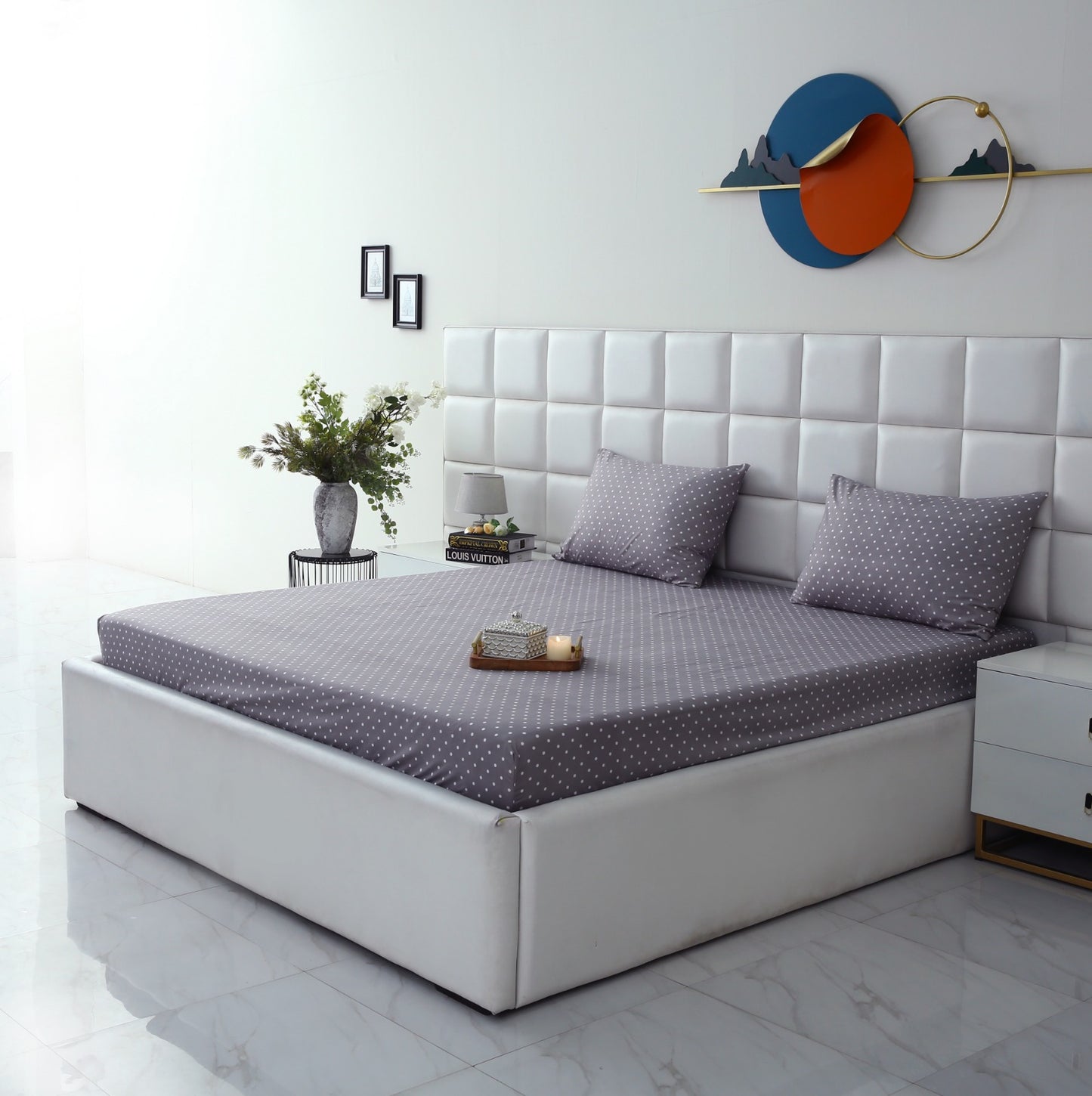 Fitted Bed Sheet-Grey Polka Fitted Sheets Apricot