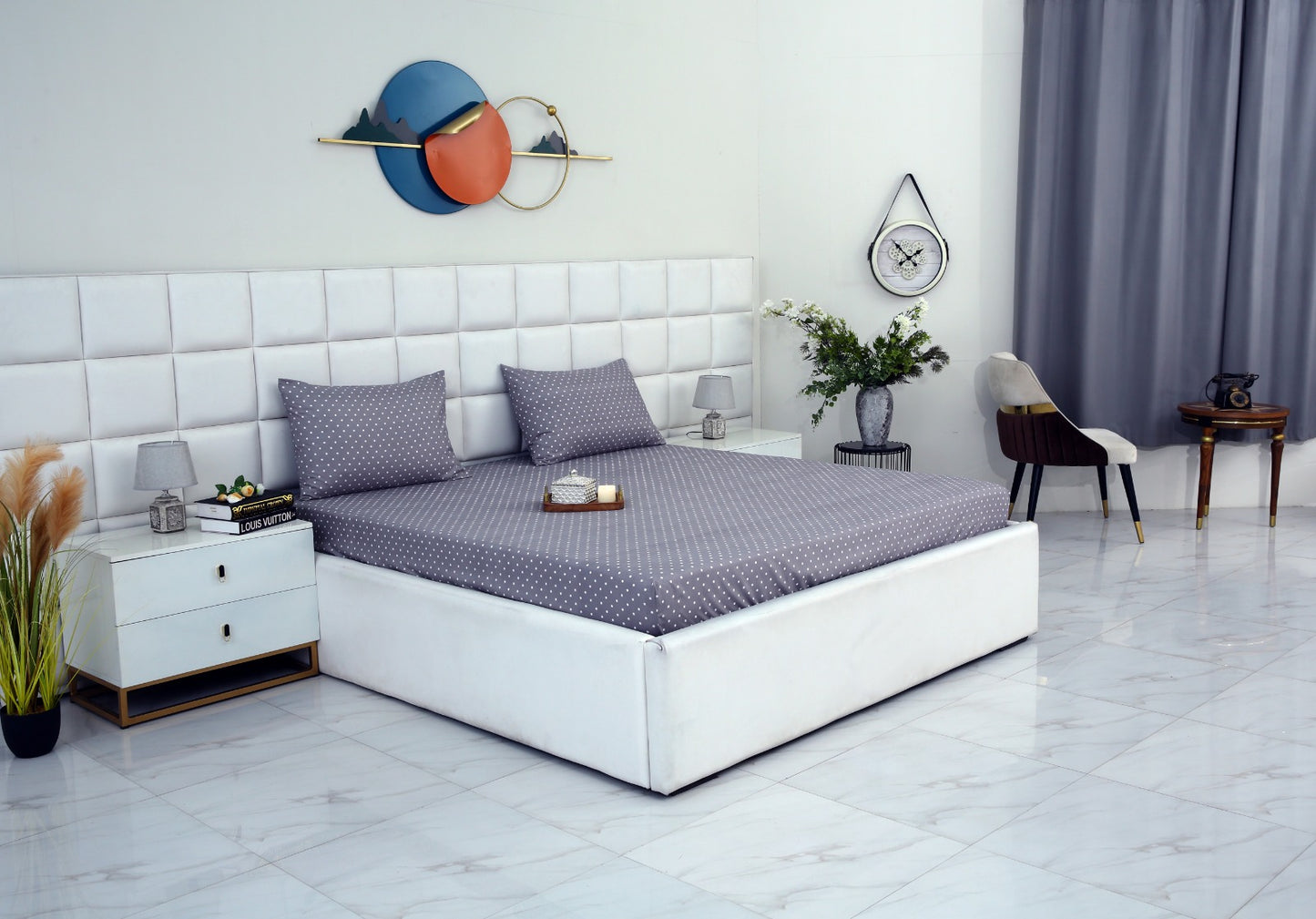 Fitted Bed Sheet-Grey Polka Fitted Sheets Apricot