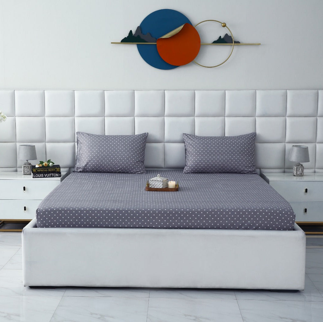 Fitted Bed Sheet-Grey Polka Fitted Sheets Apricot