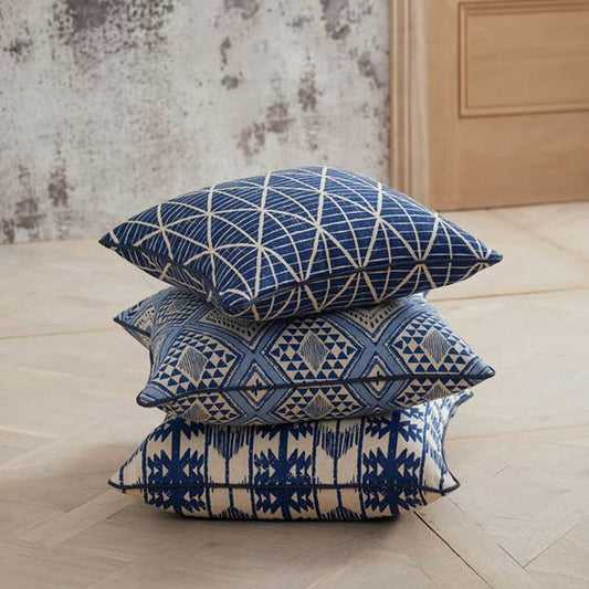 3 PCs Digital Printed Cotton Cushions-Blue Patterns cushions Apricot
