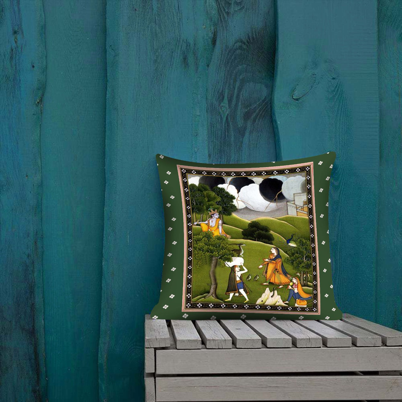 Digital Printed Cushions Assorted 6 PCs-Mughal Art cushions Apricot