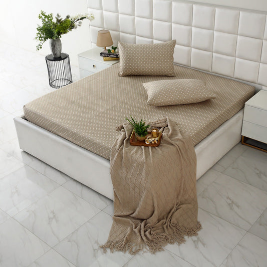 Fitted Bed Sheet-Beige Polka