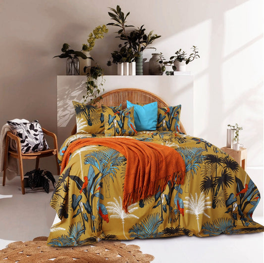 3 PCs Digital Printed Bed Sheet- Flamingo Bed Sheets Apricot