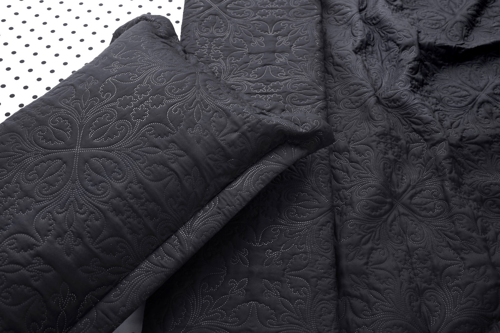 6 PCs Dyed Bed Spread Set-Black Bold Polka Bed Spread Apricot